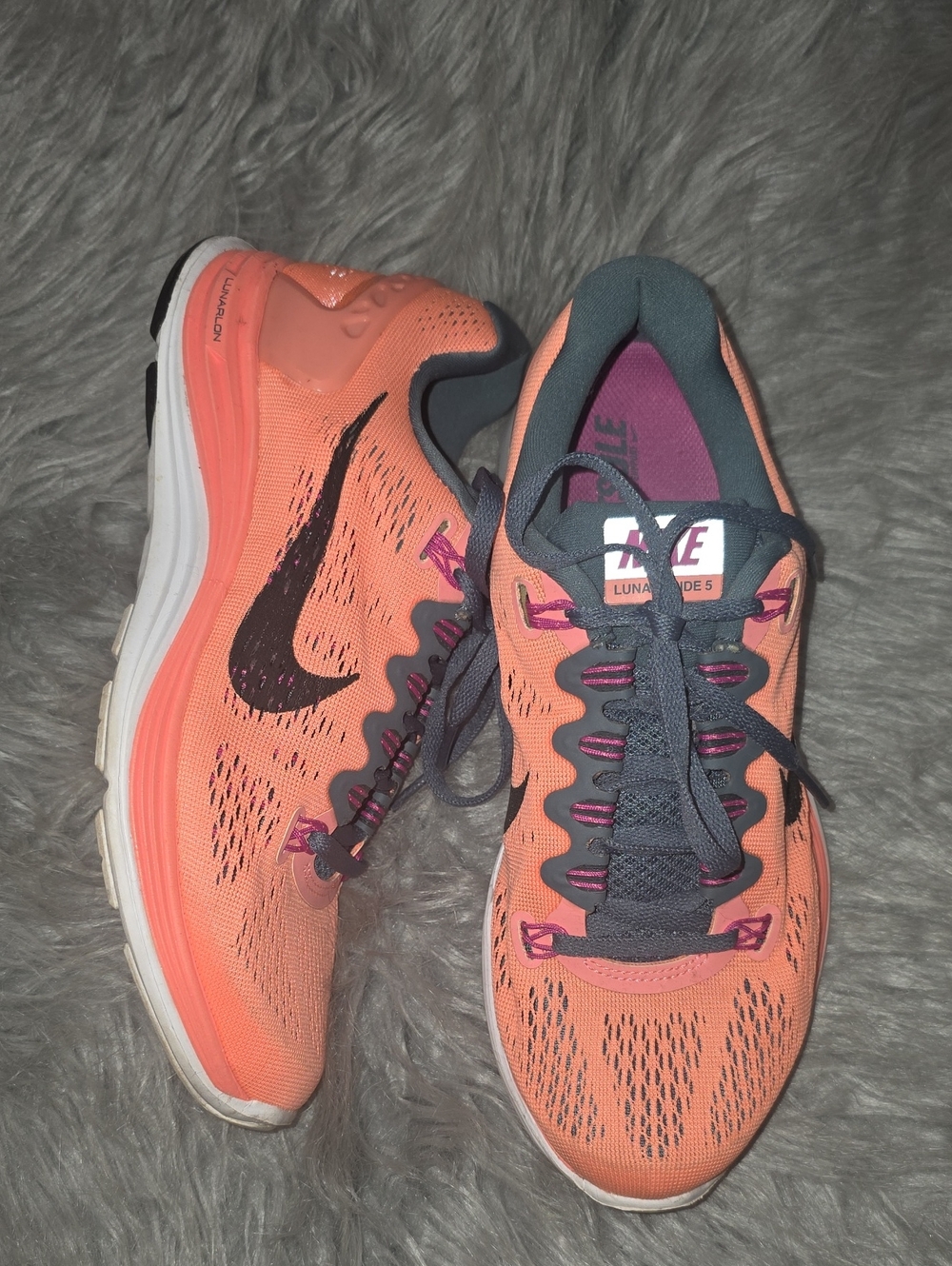 Nike Women's Coral and Gray Lunarglide 5 Running Shoes